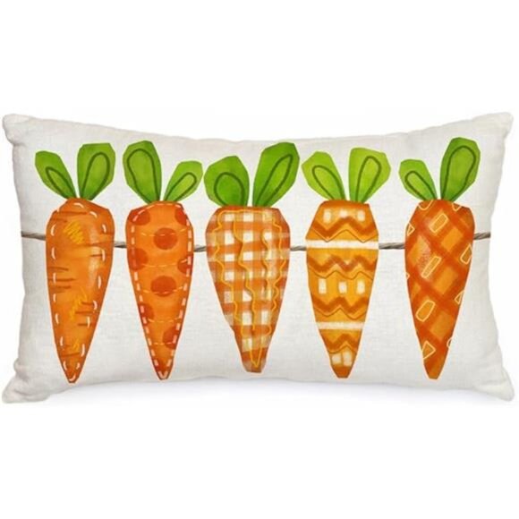 Easter Pillow Cover 12X20 Inch Five Watercolor Carrots Decorations - Picture 7 of 7